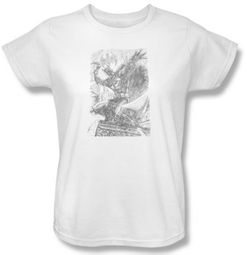Batman Ladies T-Shirt - Pencil Batarang Throw White Tee