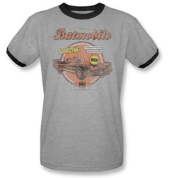 Batman Ringer T-Shirt - Amazing Batmobile Adult Heather/Black Tee