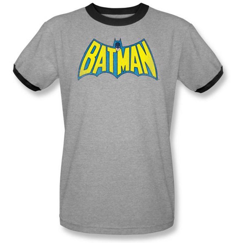Batman Ringer TShirt Classic Batman Logo Adult Gray/Black Tee