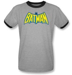 Batman Ringer T-Shirt - Classic Batman Logo Adult Gray/Black Tee