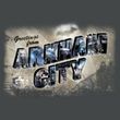 Batman T-Shirt - Arkham City Greetings From Arkham Adult Charcoal Tee