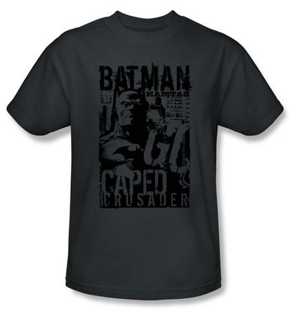 Batman T-Shirt - Caped Crusader Adult Charcoal Gray Tee