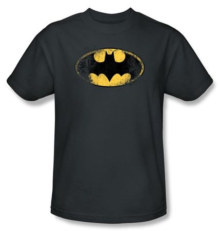 Batman T-Shirt - Destroyed Logo Adult Charcoal Tee