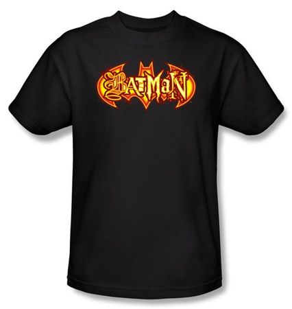 Batman T-Shirt - Fiery Shield Adult Black Tee
