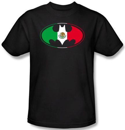 Batman T-Shirt - Mexican Flag Shield Adult Black Tee
