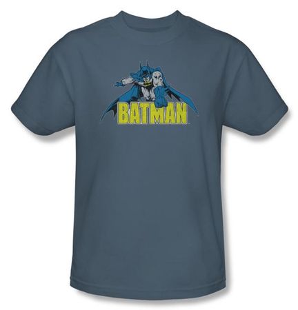 Batman T-Shirt - Retro Distressed Adult Dusk Blue Tee