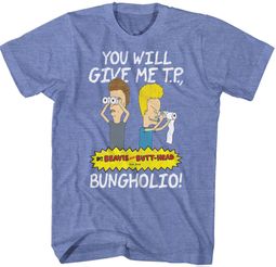 Beavis and Butthead Give Me TP Adult T-shirt - Heather Blue Beavis and Butthead Give Me TP Adult T-shirt - Heather Blue