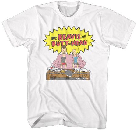 Beavis and Butthead Watching TV Adult T-shirt - White