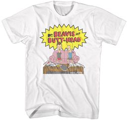 Beavis and Butthead Watching TV Adult T-shirt - White Beavis and Butthead Watching TV Adult T-shirt - White