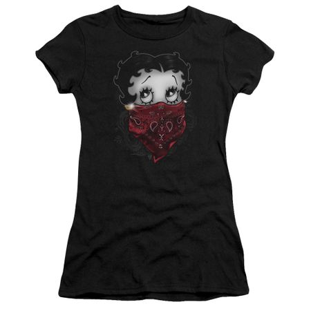Betty Boop Juniors Shirt Bandana & Roses Black T-Shirt