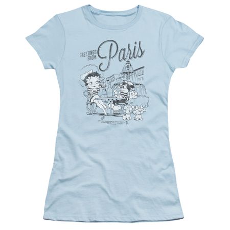 Betty Boop Juniors Shirt Greetings From Paris Light Blue T-Shirt