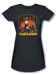 Betty Boop Juniors T-shirt Betty's Motorcycles Charcoal Tee
