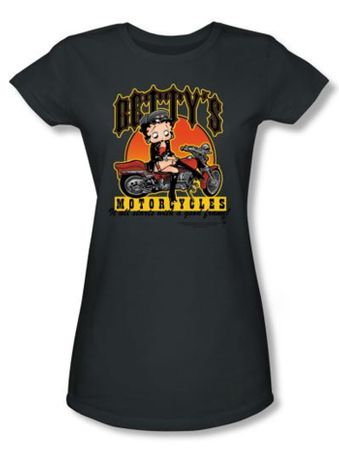 Betty Boop Juniors T-shirt Betty's Motorcycles Charcoal Tee