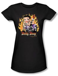 Betty Boop Juniors T-shirt Biker Flames Boop Black Tee