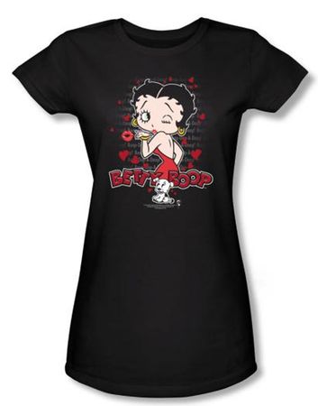 Betty Boop Juniors T-shirt Classic Kiss Black Tee