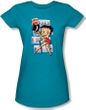 Betty Boop Juniors T-shirt Comic Strip Turquoise Tee Shirt