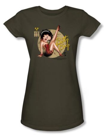 Betty Boop Juniors T-shirt Nose Art Military Green Tee