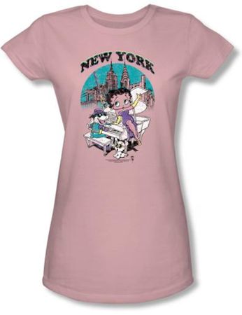 Betty Boop Juniors T-shirt Singing In New York Pink Tee