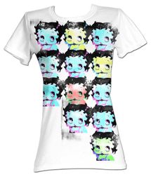 Betty Boop Juniors T-shirt Warhol-Esqe Faces White Tee Shirt