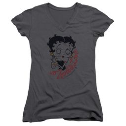 Betty Boop Juniors V Neck Shirt Classic Zombie Charcoal T-Shirt Betty Boop Juniors V Neck Shirt Classic Zombie Charcoal T-Shirt