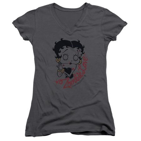Betty Boop Juniors V Neck Shirt Classic Zombie Charcoal T-Shirt