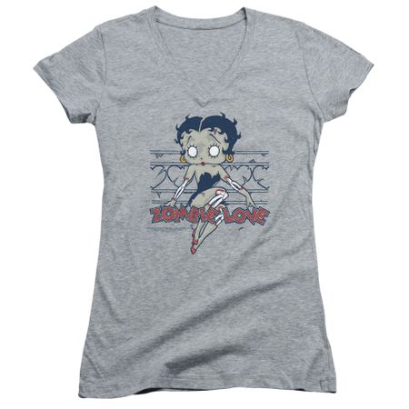 Betty Boop Juniors V Neck Shirt Zombie Pinup Athletic Heather T-Shirt