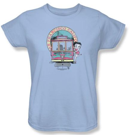Betty Boop Ladies T-shirt Betty's Trolley Light Blue Tee Shirt