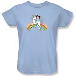 Betty Boop Ladies T-shirt Unicorn And Rainbows Light Blue Tee Shirt