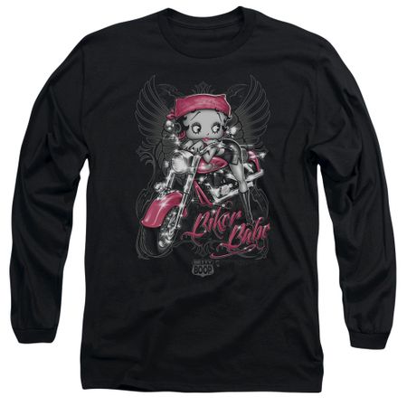 Betty Boop Long Sleeve Shirt Biker Babe Black Tee T-Shirt