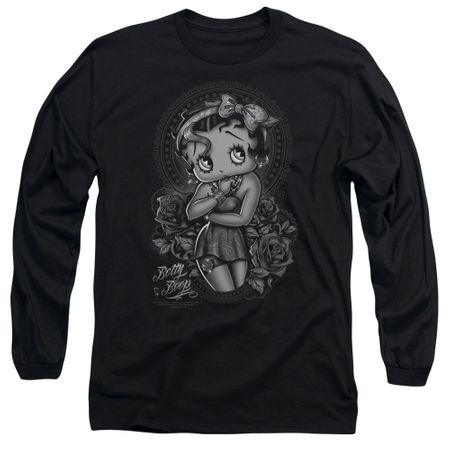 Betty Boop Long Sleeve Shirt Fashion Roses Black Tee T-Shirt