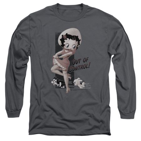 Betty Boop Long Sleeve Shirt Out Of Control Charcoal Tee T-Shirt