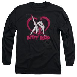 Betty Boop Long Sleeve Shirt Scrolling Hearts Black Tee T-Shirt Betty Boop Long Sleeve Shirt Scrolling Hearts Black Tee T-Shirt