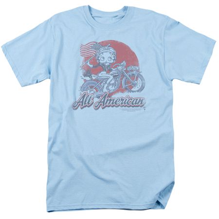 Betty Boop Shirt All American Biker Light Blue Tee T-Shirt
