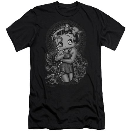 Betty Boop Slim Fit Shirt Fashion Roses Black T-Shirt