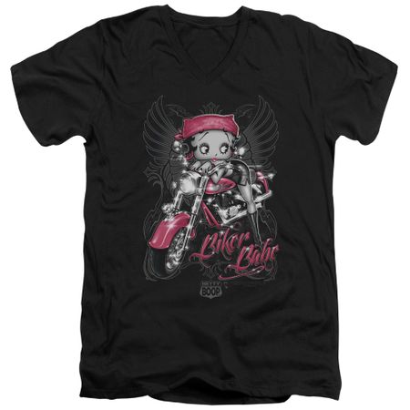 Betty Boop Slim Fit V-Neck Shirt Biker Babe Black T-Shirt