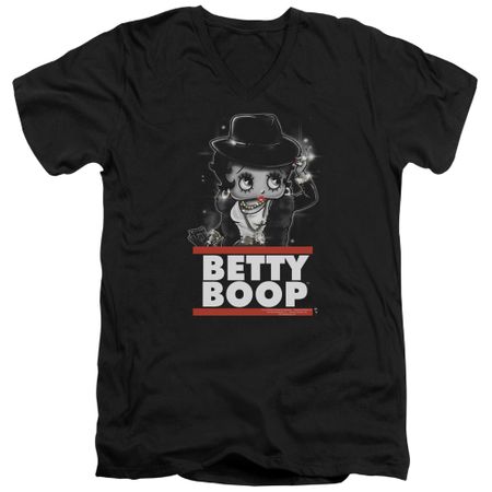 Betty Boop Slim Fit V-Neck Shirt Bling Bling Boop Black T-Shirt