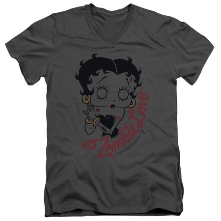 Betty Boop Slim Fit V-Neck Shirt Classic Zombie Charcoal T-Shirt