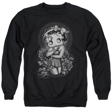 Betty Boop Sweatshirt Fashion Roses Adult Black Sweat Shirt