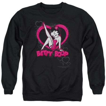 Betty Boop Sweatshirt Scrolling Hearts Adult Black Sweat Shirt