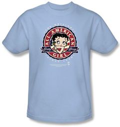 Betty Boop T-shirt All American Girl Adult Light Blue Tee Betty Boop T-shirt All American Girl Adult Light Blue Tee