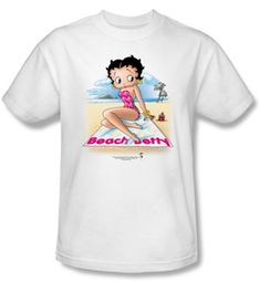 Betty Boop T-shirt Beach Betty Adult White Tee Betty Boop T-shirt Beach Betty Adult White Tee