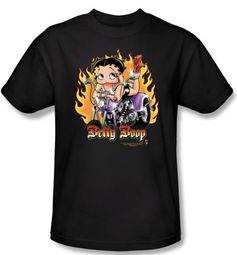 Betty Boop T-shirt Biker Flames Boop Adult Black Tee Betty Boop T-shirt Biker Flames Boop Adult Black Tee