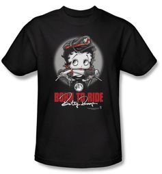 Betty Boop T-shirt Born To Ride Adult Black Tee Betty Boop T-shirt Born To Ride Adult Black Tee