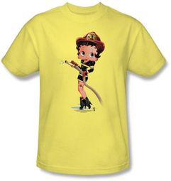 Betty Boop T-shirt Firefighter Adult Banana Tee Betty Boop T-shirt Firefighter Adult Banana Tee