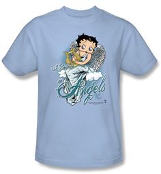 Betty Boop T-shirt I Believe In Angels Adult Light Blue Tee Betty Boop T-shirt I Believe In Angels Adult Light Blue Tee