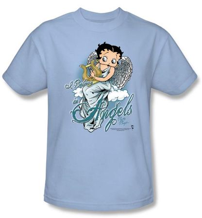 Betty Boop T-shirt I Believe In Angels Adult Light Blue Tee