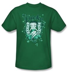 Betty Boop T-shirt Lucky Boop Adult Kelly Green Tee Betty Boop T-shirt Lucky Boop Adult Kelly Green Tee