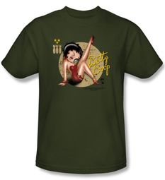 Betty Boop T-shirt Nose Art Adult Military Green Tee Betty Boop T-shirt Nose Art Adult Military Green Tee