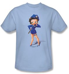 Betty Boop T-shirt Officer Boop Adult Light Blue Tee Betty Boop T-shirt Officer Boop Adult Light Blue Tee