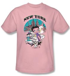 Betty Boop T-shirt Singing In New York Adult Pink Tee Betty Boop T-shirt Singing In New York Adult Pink Tee